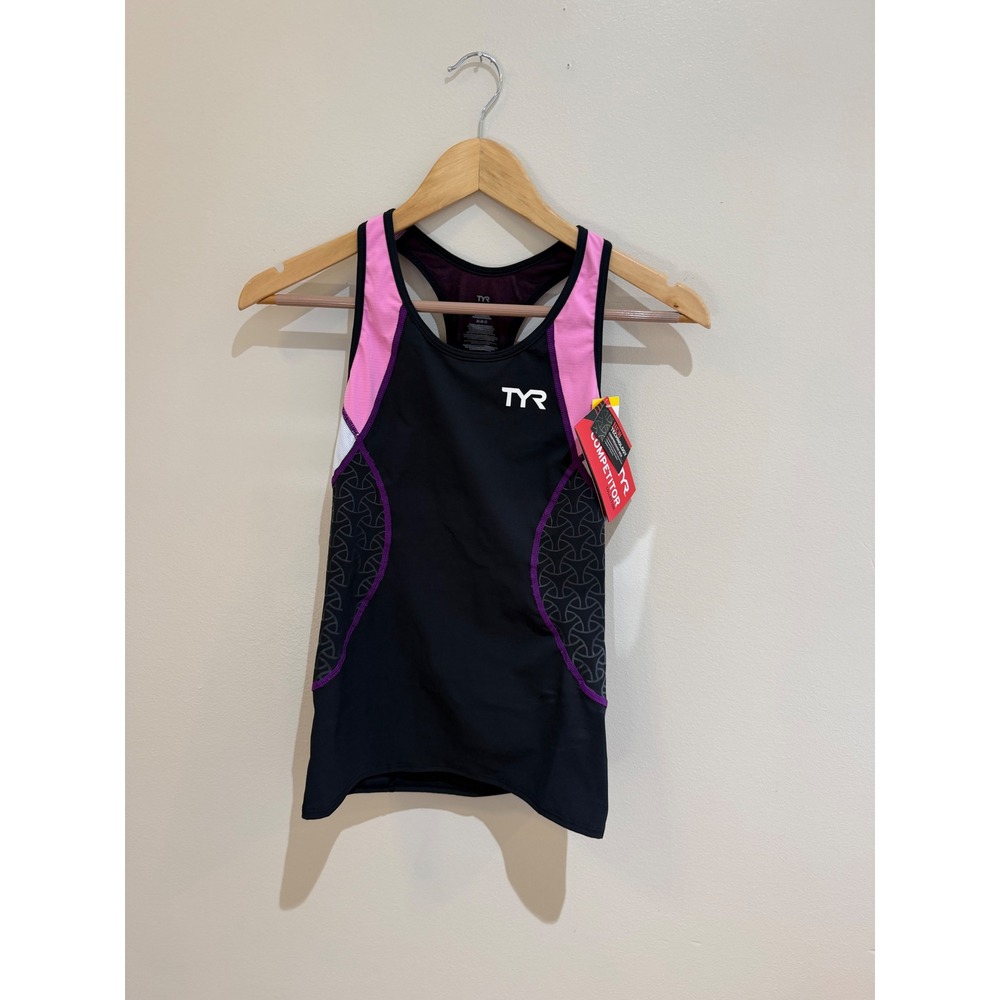 TYR Competitor Tri‎ Tank Womens XS Black Pink Purple Compression Triathlon  NWT
